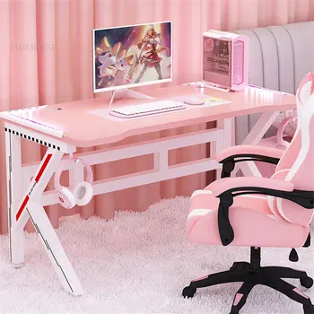 Простые розовые настольные Компьютерные столы, Офисная мебель, спальня, письменный стол для девушки, Интернет-кафе, Двойной игровой стол, Компьютерные столы
