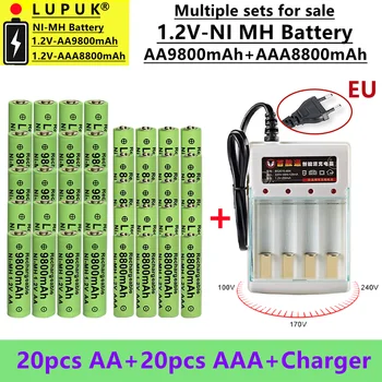 Lupuk-Nieuwe Hoge Capaciteit 1.2 Volt Aa Oplaadbare Batterij, Ni Mh Batterij, AA9800 Mah + AAA8800 Mah, Verkocht Met Lader Kit