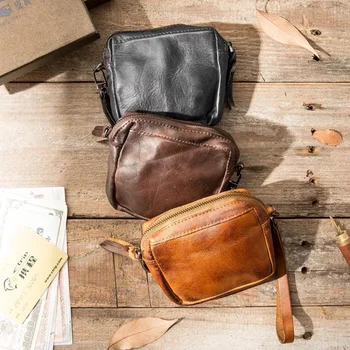Кожаный бумажник в стиле ретро на молнии для мужчин, сумка для карт, сумка для ключей