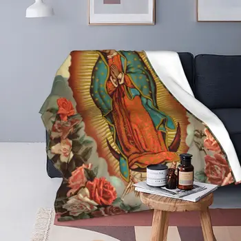 Богоматерь Гваделупская Мексиканская Дева Мария Одеяло Христианское Католическое Фланелевое Винтажное Покрывало для кресла и дивана