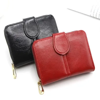 Новая женская короткая сумка, модный кошелек на молнии, сумка для карточек в стиле ретро из масляно-восковой кожи