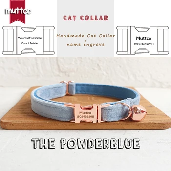 Ошейник MUTTCO retail с гравировкой из розового золота и высококачественной металлической пряжкой для кошки THE POWDERBLUE design cat collar 2 размера UCC081M