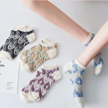 Милые короткие носки с цветочной вышивкой Harajuku Kawaii В Японском стиле, Носки с оборками, Хлопковые Дышащие Носки до щиколоток с глубоким вырезом, Летние