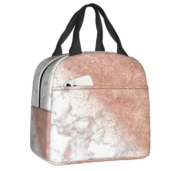 Изготовленная на заказ Элегантная сумка для ланча из искусственного розового золота с конфетти из белого мрамора, женская теплая сумка-холодильник, изолированный ланч-бокс для детей школьного возраста