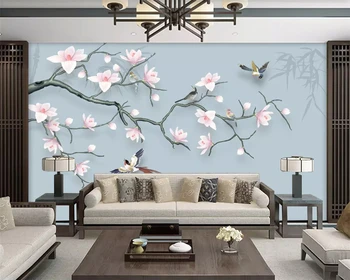 beibehang 2019, новая мода, зеленая орхидея, ручная роспись ручкой и птицей, новый китайский фон, обои из папье-маше, бумага для рисования