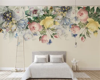 Ручная роспись ретро роза диван для спальни фон настенная декоративная роспись настенные обои papel pintado de pared dormitorio