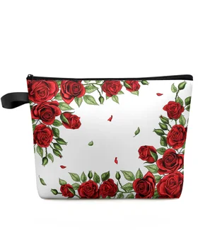 Цветок розы на День Святого Валентина, Большая дорожная косметичка, Портативная сумка для хранения макияжа, женский водонепроницаемый пенал
