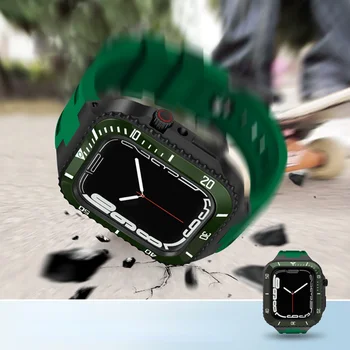 Модифицирующий комплект Ремешок для Apple Watch 45 мм 44 мм Резиновый Браслет Керамический Бампер Mod Kit Чехол для iWatch 87 654 SE Металлический Корпус