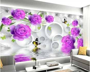 Внутреннее убранство beibehang расписной шелк papel de parede 3d обои фиолетовая роза элегантная мода отражение воды 3D фон