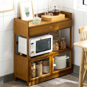 Кухонный буфет Бамбуковый шкаф для хранения вещей Шкаф для хранения микроволновой печи Органайзеры для дома большой емкости Кухонная мебель