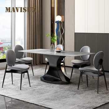 Сочетание светлого роскошного шиферного обеденного стола и стула В итальянском стиле Для небольшой квартиры, прямоугольный стол для гостиной