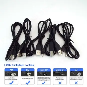 5 типов USB 2.0 тип A От мужчины к мужчине B Mini USB 5p Кабель для принтера 3,5 мм Удлинитель для Аудиозарядки Шнур-адаптер Провод M20