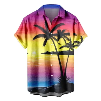 Модные повседневные пляжные мужские рубашки С коротким рукавом, летняя тонкая гавайская рубашка, мужская блузка, мужские топы для отдыха