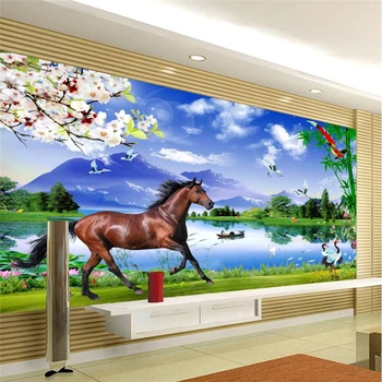 обои на заказ beibehang фрески любого размера фото HD лошади пейзаж вода гостиная спальня диван фон обои для стен