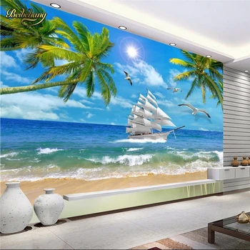 beibehang papel de parede 3D Кокосовая пальма с видом на море Фотообои на заказ для гостиной Обои с абстрактным художественным декором