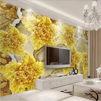 wellyu Пользовательские крупномасштабные обои 3D фотообои золотые высококачественные украшения с бриллиантами и цветами 3d обои mural papel de parede