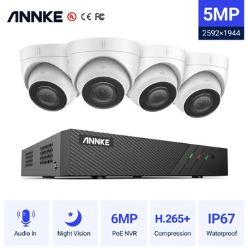ANNKE H50 5MP H.265 + Super HD POE Сетевая Система Видеонаблюдения 4шт Водонепроницаемых Наружных POE IP-Камер 2.8 мм Комплект Купольных PoE-Камер