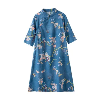 Женское Хлопчатобумажное Льняное платье Ципао в китайском стиле, Элегантное Повседневное платье для девочек, традиционная женская вечеринка, Винтажное платье с цветочным узором Чонсам