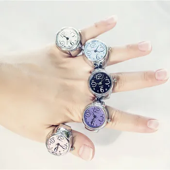 Креативное стальное крутое эластичное аналоговое кольцо с кварцевыми часами, женское кольцо, модные классические кольца с откидывающимися пальцами для женщин