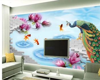 обои beibehang для гостиной Индивидуальные 3D обои для гостиной в китайском стиле с птичками фоновые обои для детской комнаты