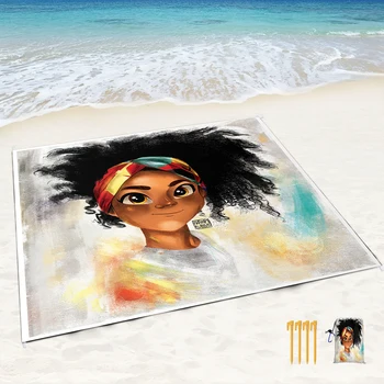 Очень большое пляжное одеяло, водонепроницаемый пляжный коврик для африканской девушки, защищенный от песка, легкий Прочный ковер для пикника, быстро сохнущий для путешествий