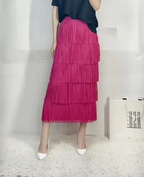 Плиссированная Вечерняя юбка для женщин, Новинка лета 2023, Высокая талия, кисточки, Однотонные Юбки с пайетками, Модная женская одежда